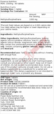 Imagine produs Essence MSM 1000mg 90 tab