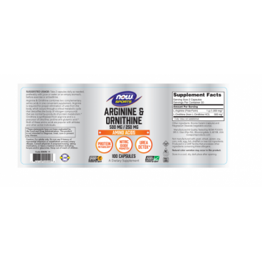 Imagine produs Now Foods Arginine Ornithine 100 caps